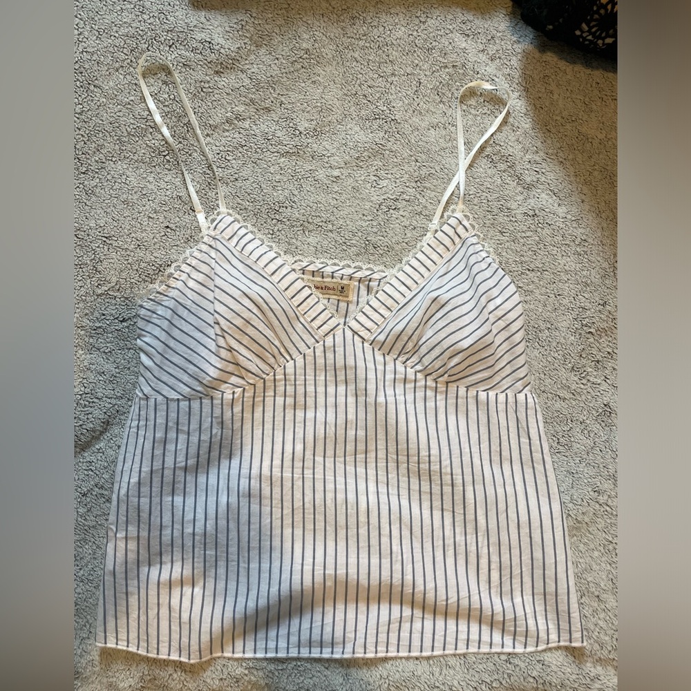 Abercrombie & Fitch White and Blue Striped Tank Top